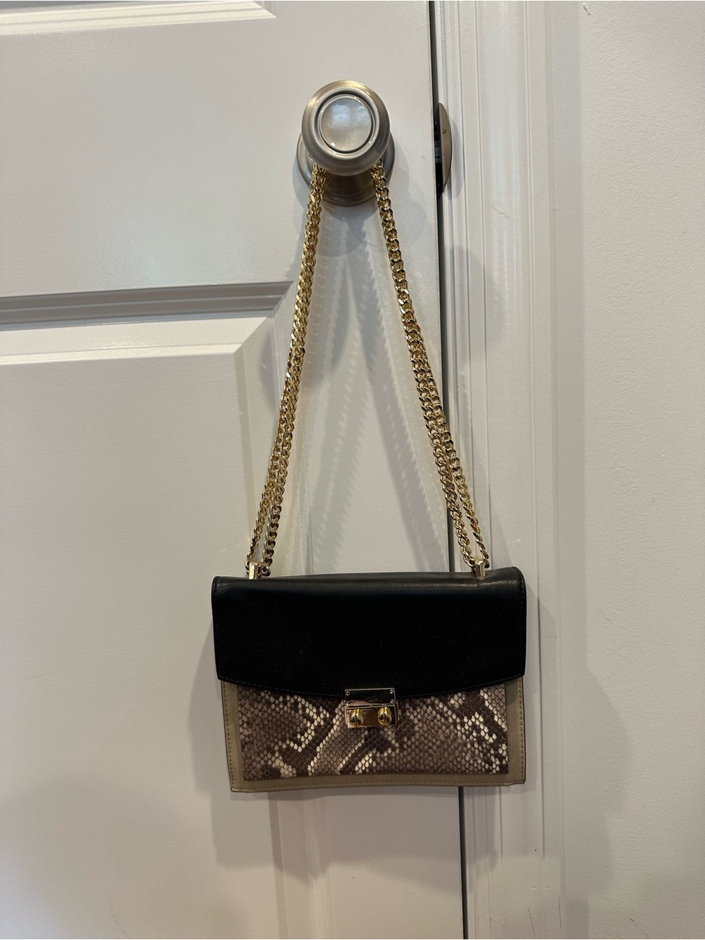 Express Black & Snake-Print Chain Shoulder Bag